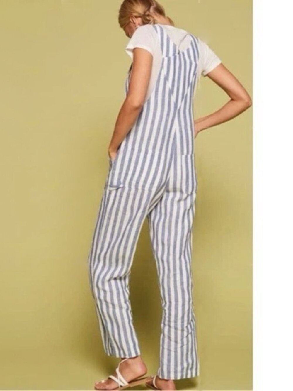 Reformation Striped Overalls in Blue/White, size 4